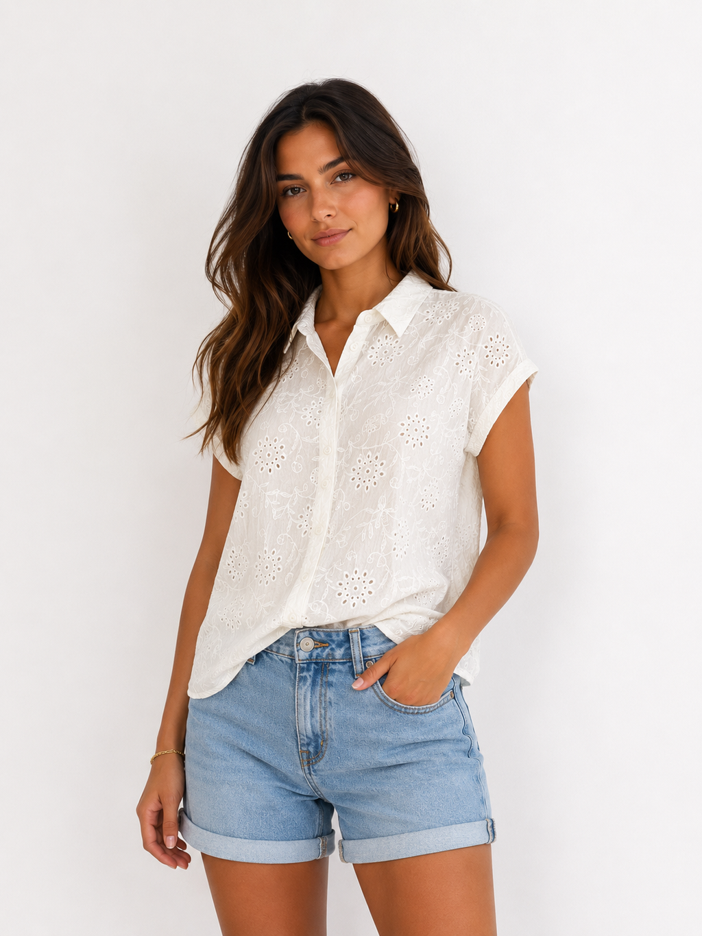 Classic White Short Sleeve Button-Up Shirt