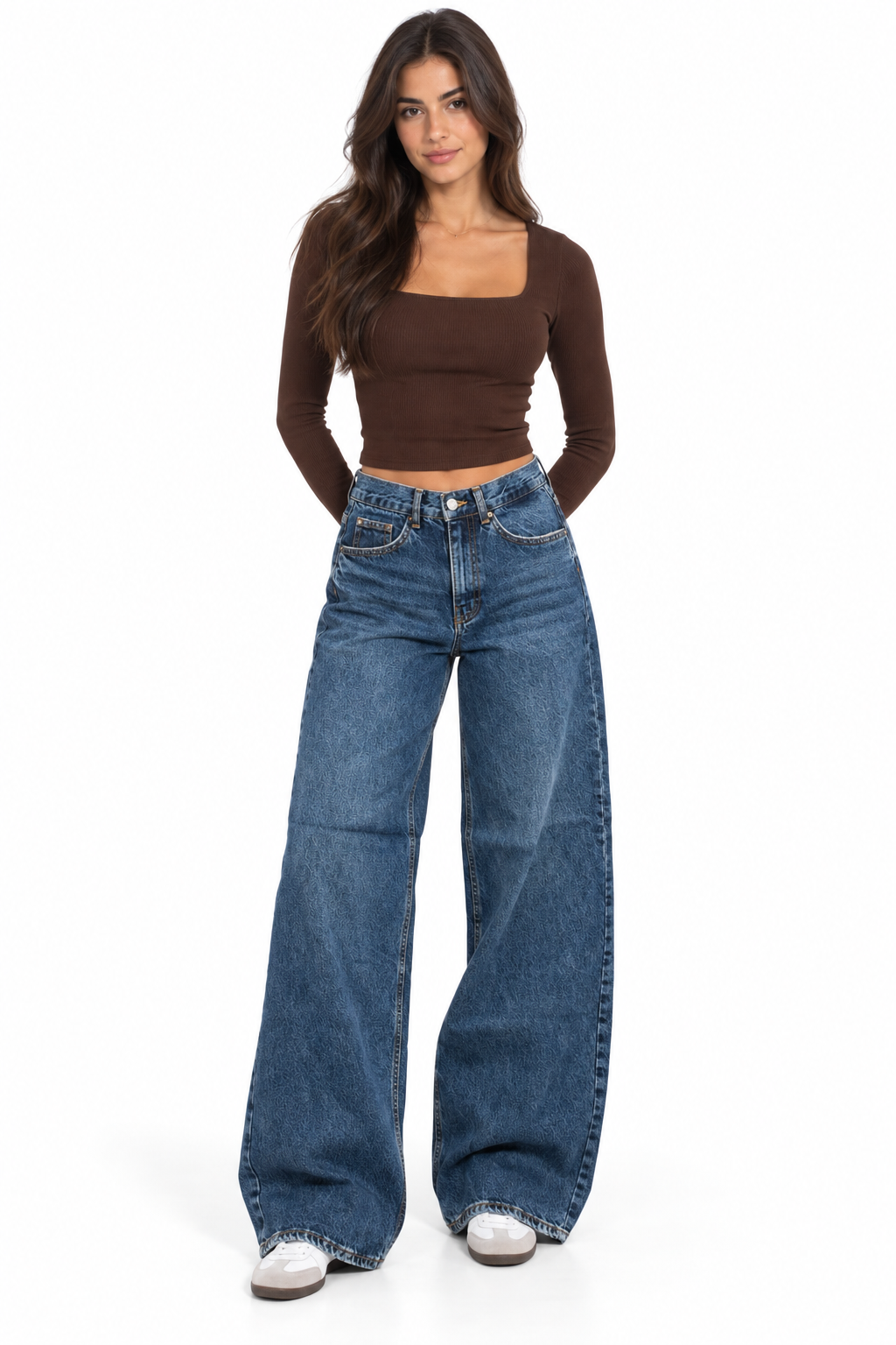 Petite Wide-Leg Denim Jeans – Dark Blue