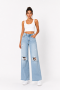 Light Wash Ripped Wide-Leg Jeans