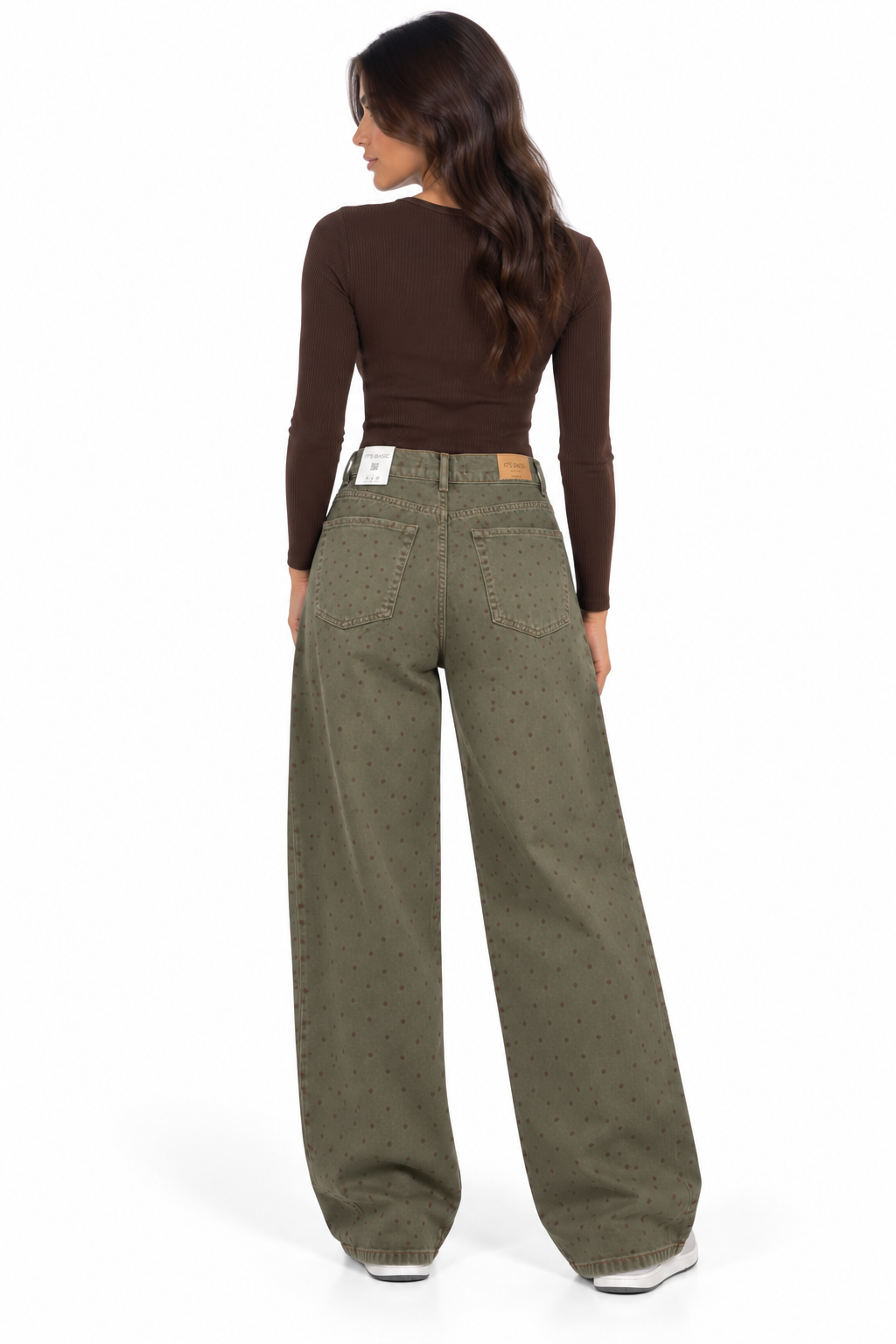 Olive Polka Dot Wide-Leg Jeans