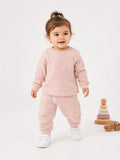 Kids’ Minimal Tracksuit Set – Beige & Pink