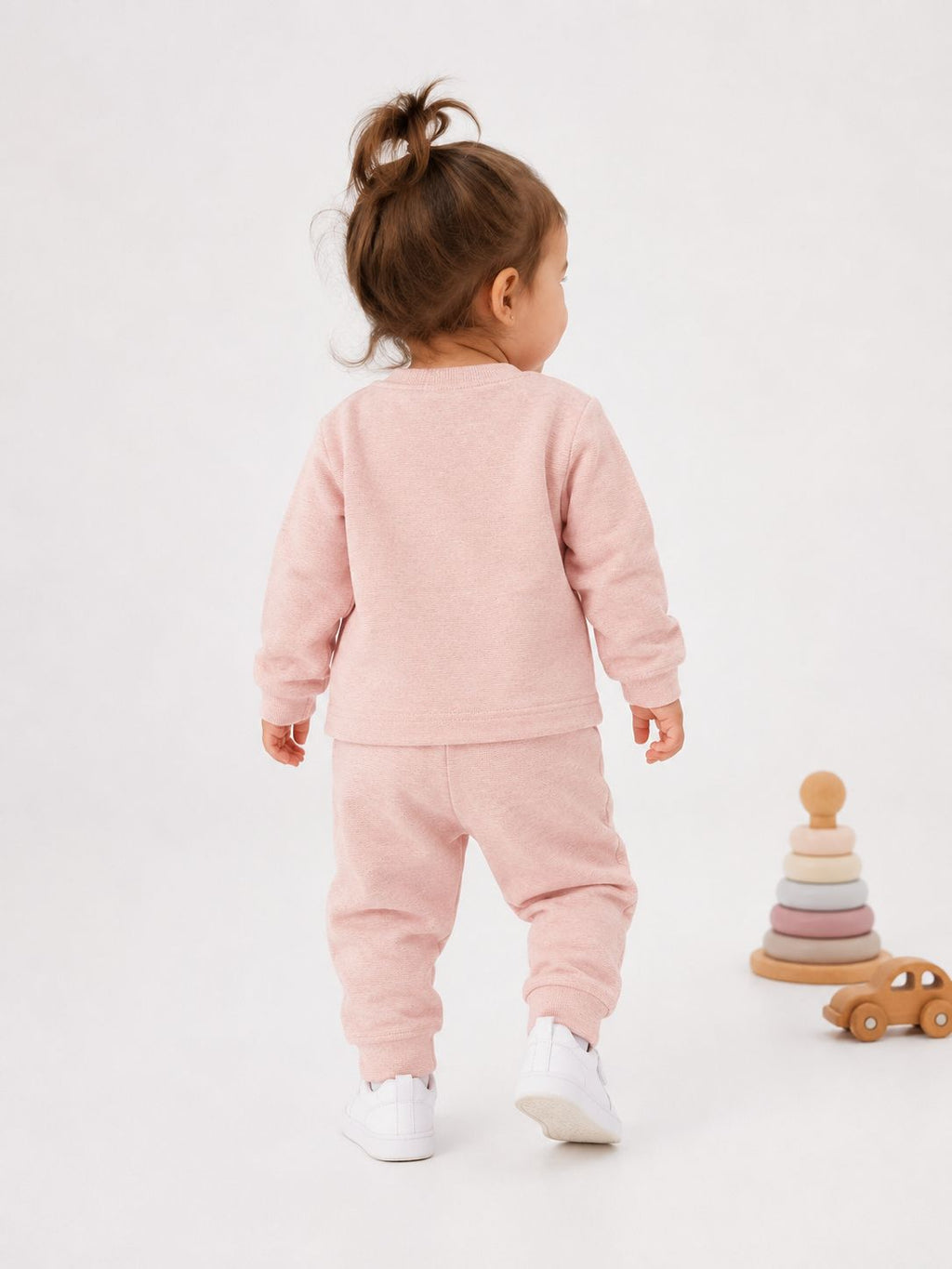 Kids’ Minimal Tracksuit Set – Beige & Pink
