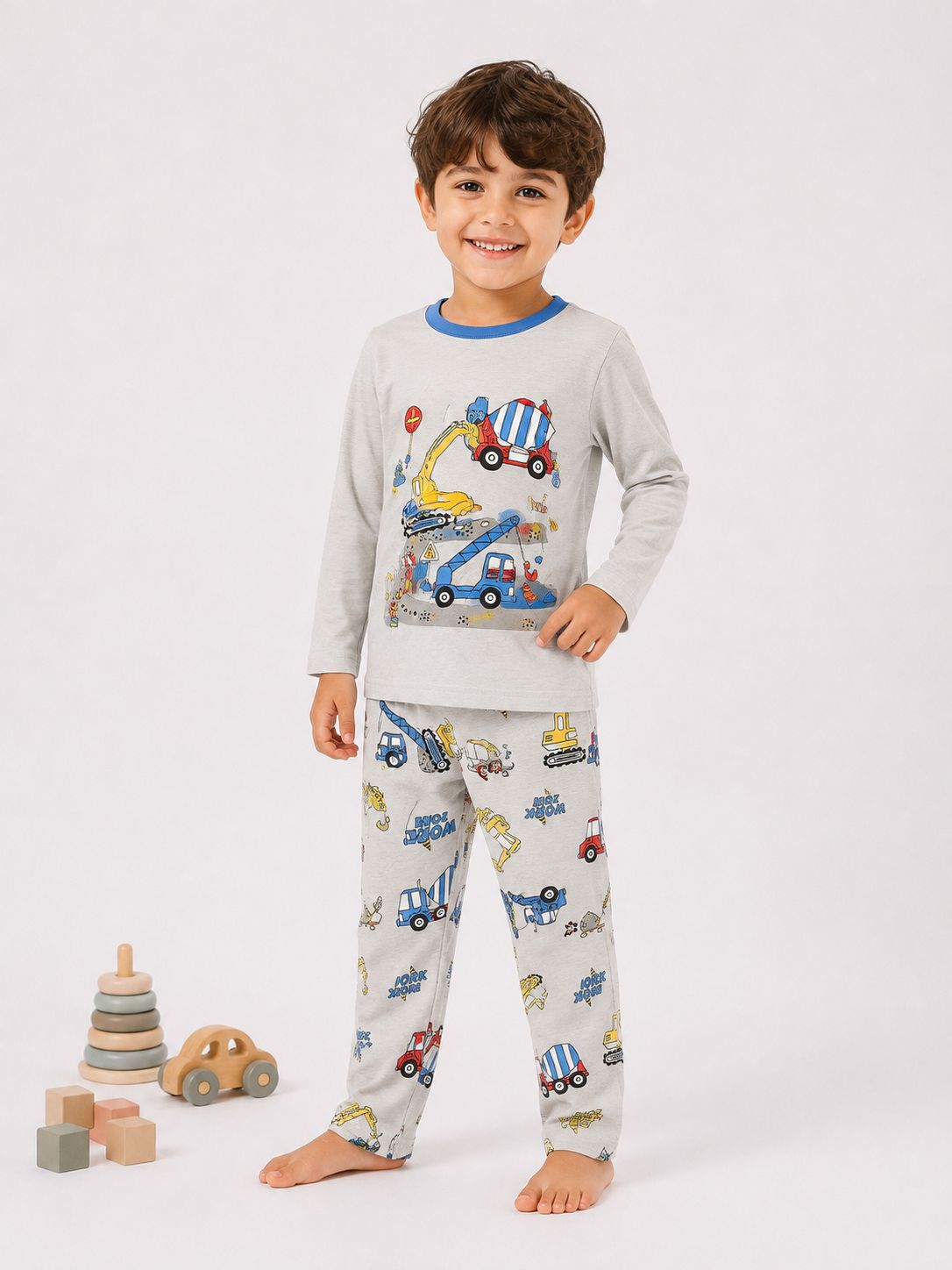 Boys’ Construction Vehicles Pajama Set – Grey