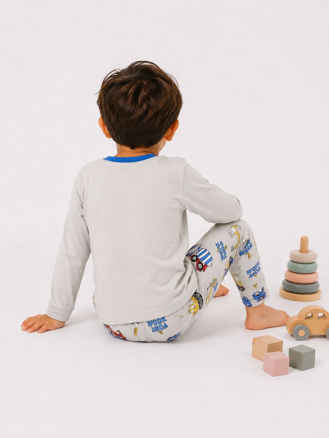Boys’ Construction Vehicles Pajama Set – Grey