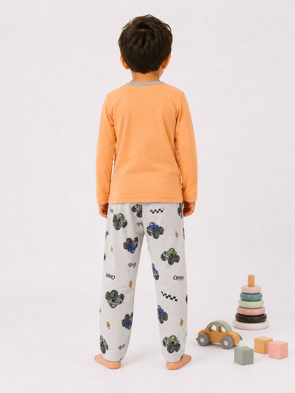 Boys’ Monster Truck Pajama Set – Orange & Grey