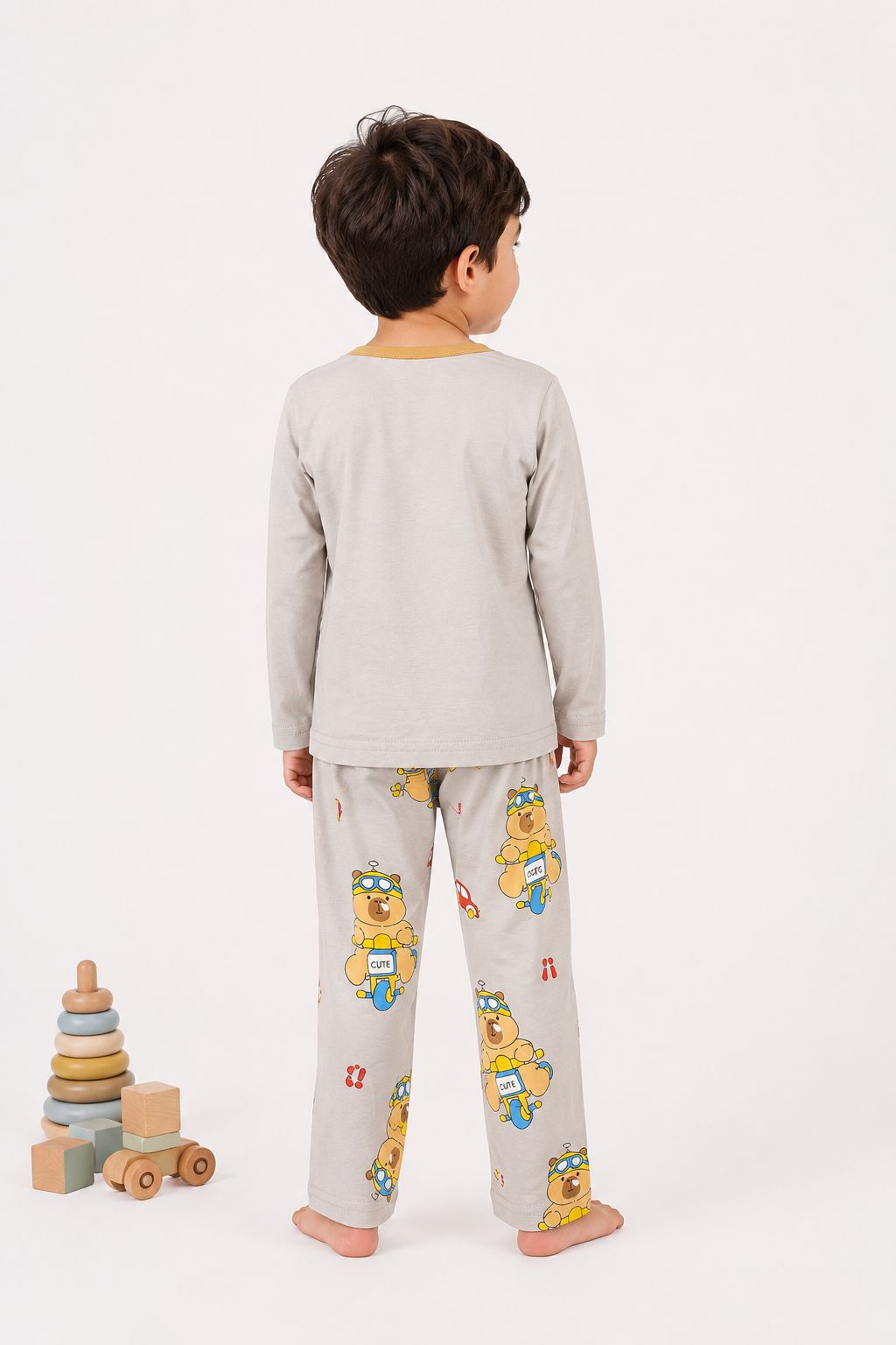 Boys’ Cute Bear Pajama Set – Grey