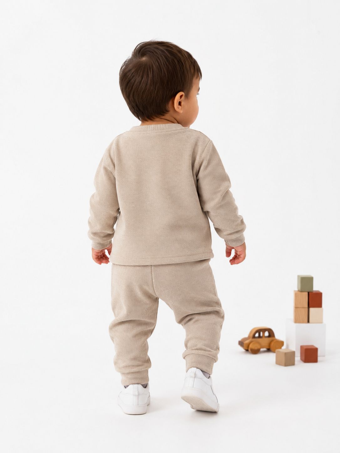 Kids’ Minimal Tracksuit Set – Beige & Pink