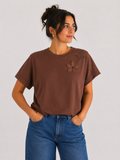 Floral Appliqué Brown T-Shirt