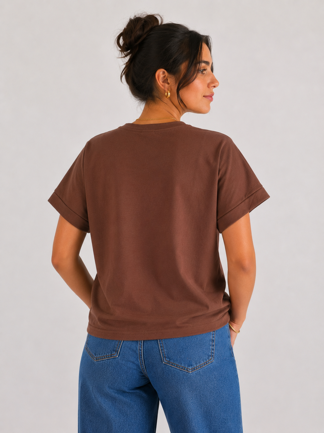 Floral Appliqué Brown T-Shirt