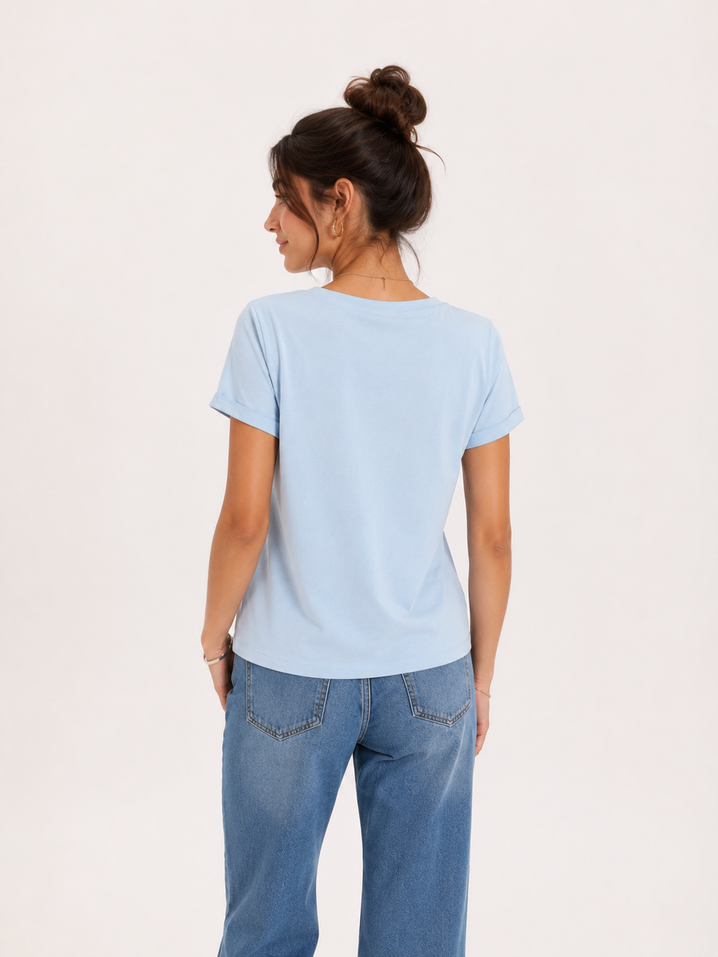 Sky Blue Tropical Print V-Neck T-Shirt