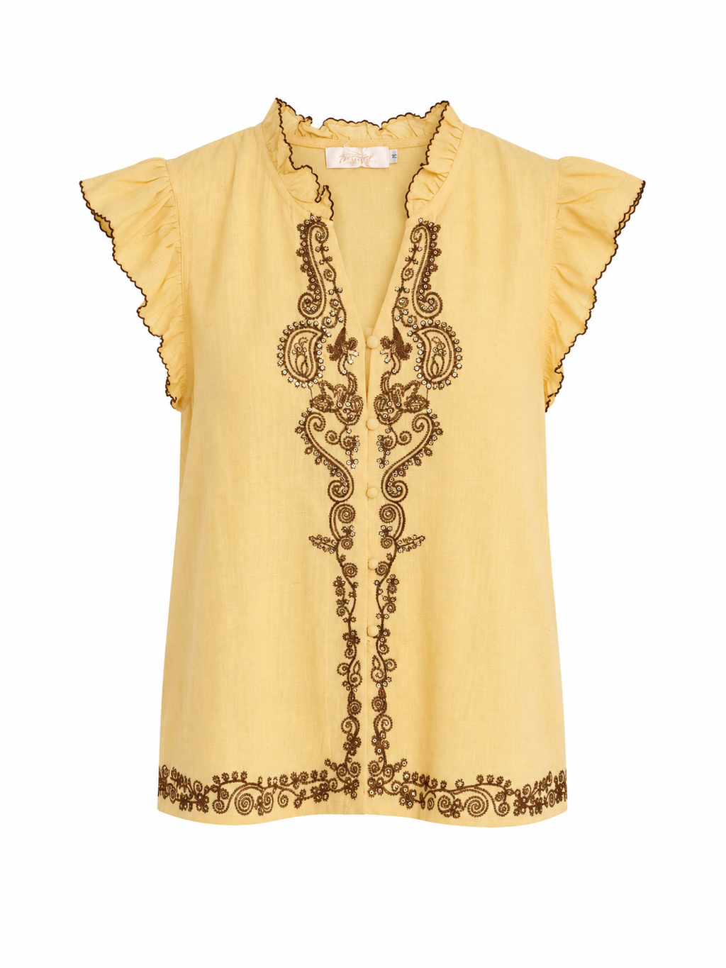 Yellow Embroidered Linen Blouse