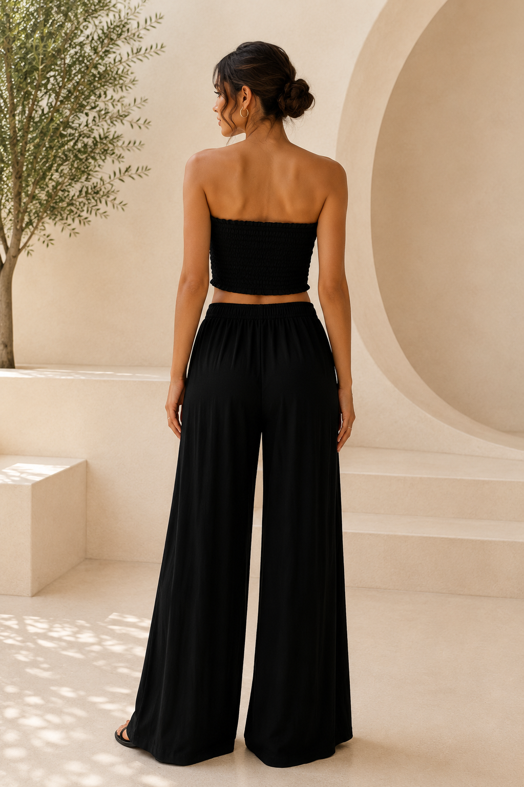 Striped Bandeau Top & Wide-Leg Pants Set