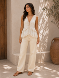 Boho Lace Tie-Front Linen Blouse