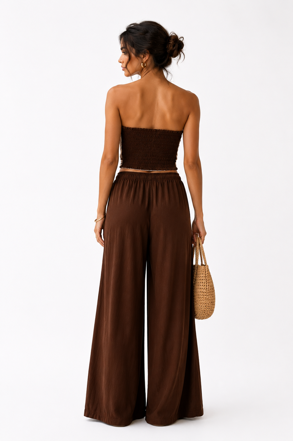 Striped Bandeau Top & Wide-Leg Pants Set