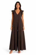 Wide-Leg V-Back Jumpsuit with Flutter Sleeves