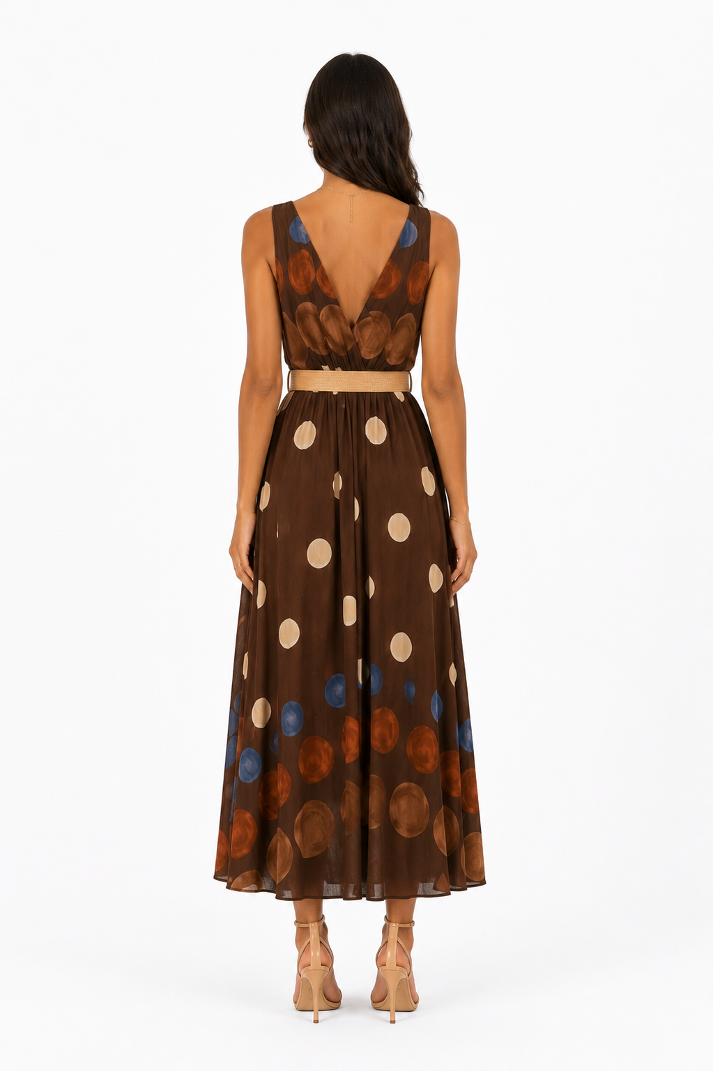 Vintage Dot Belted Maxi Dress