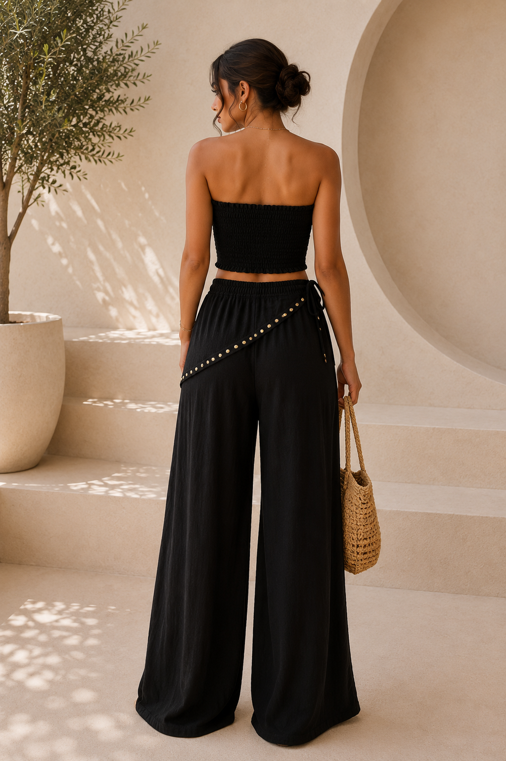 Wrap Detail Wide-Leg Pants