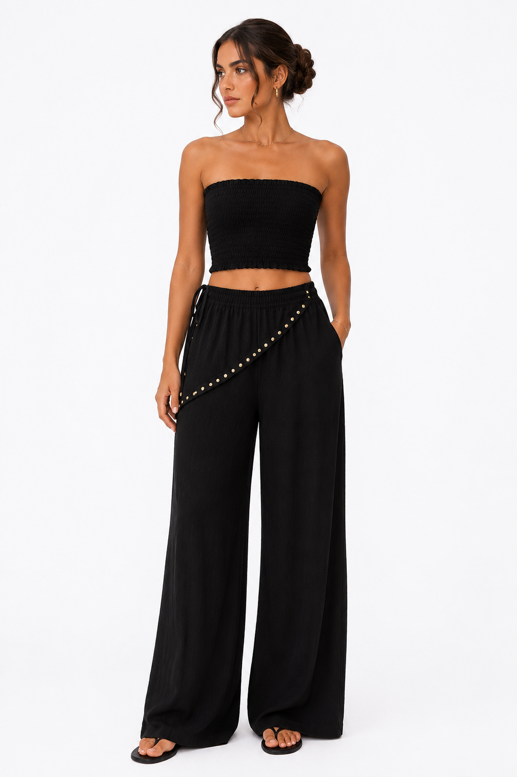 Wrap Detail Wide-Leg Pants