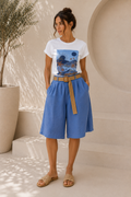 Linen Bermuda Shorts with Woven Belt