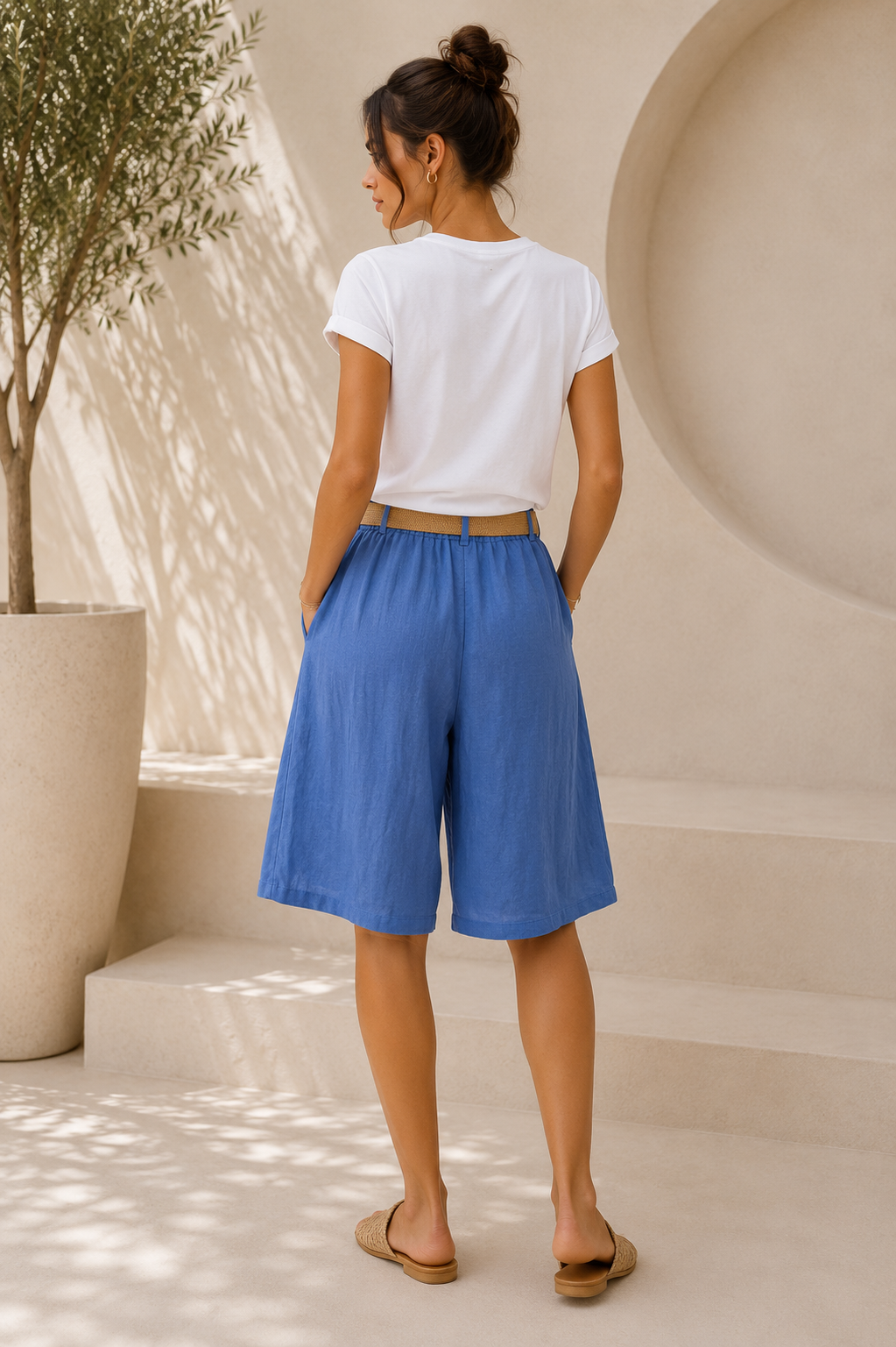 Linen Bermuda Shorts with Woven Belt