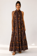Brown Floral Halter Maxi Dress
