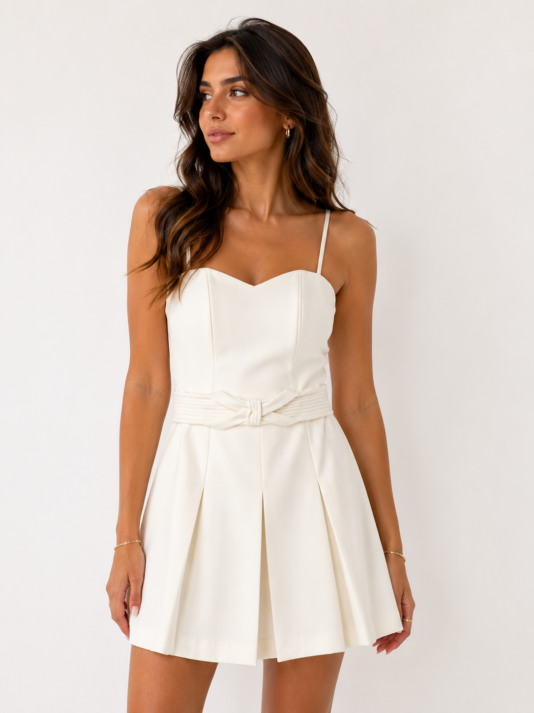 Ivory Bow-Waist Mini Dress