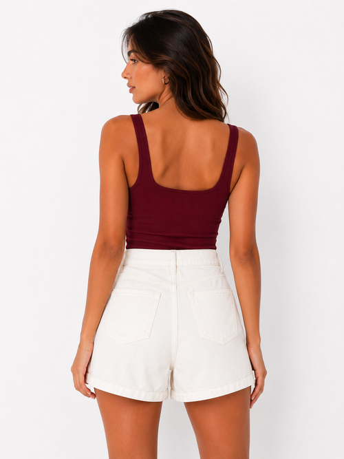 Classic High-Waisted White Denim Shorts