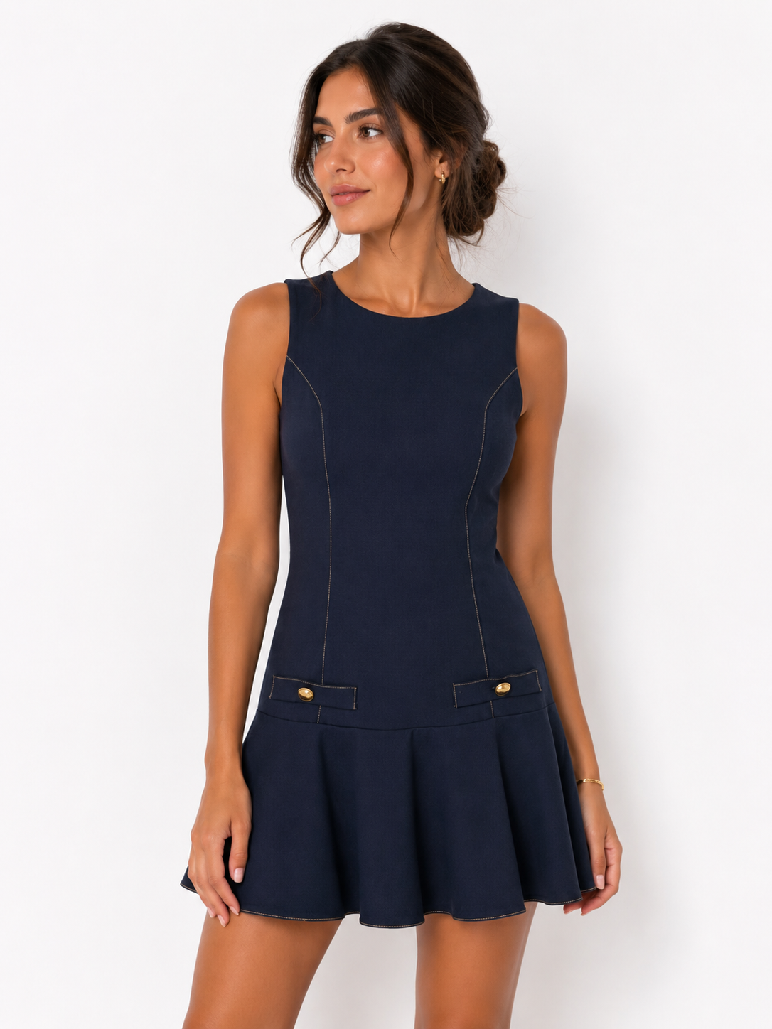 Navy Tailored Flare Mini Dress