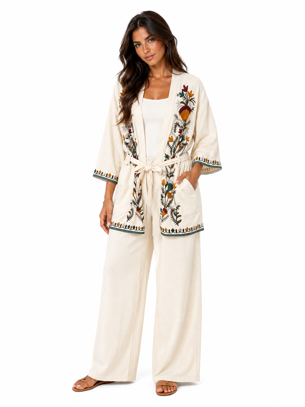 Embroidered Linen Kimono Jacket