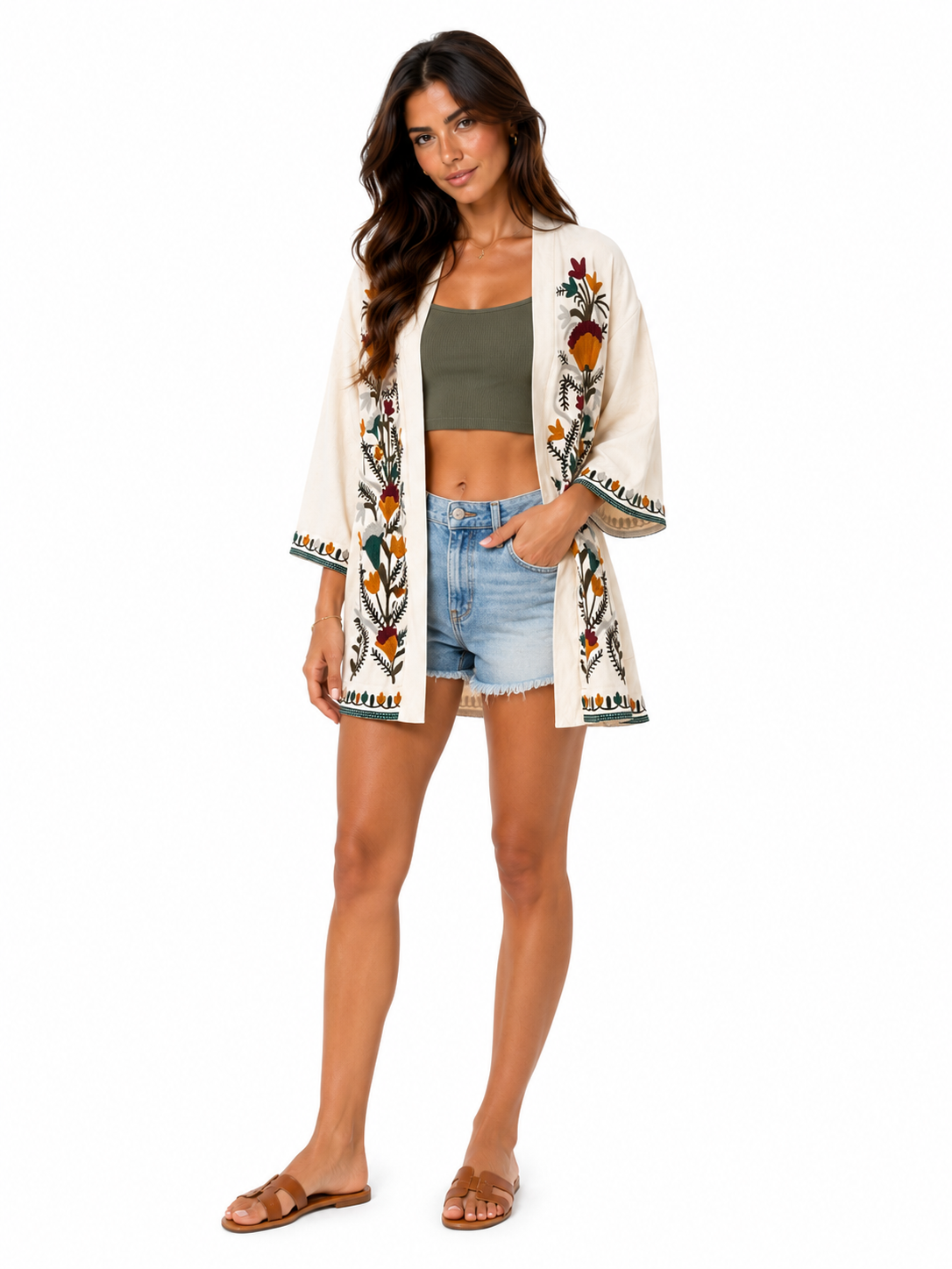 Embroidered Linen Kimono Jacket