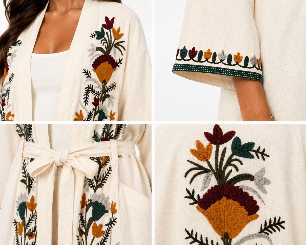 Embroidered Linen Kimono Jacket