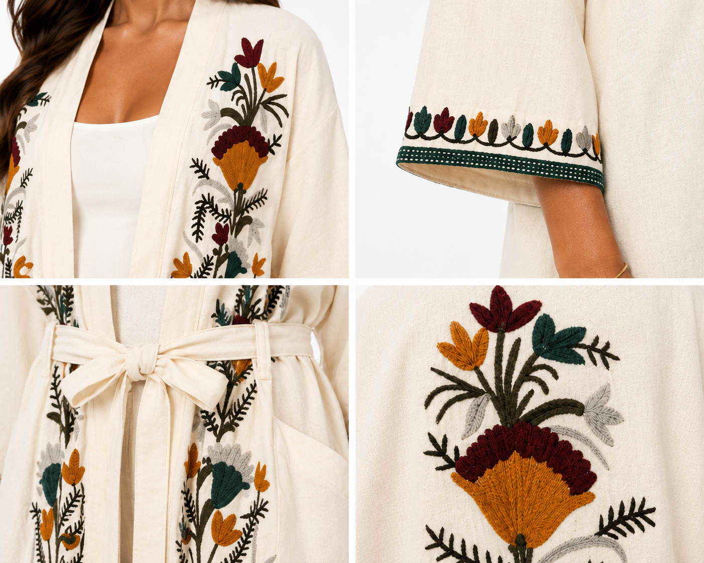 Embroidered Linen Kimono Jacket