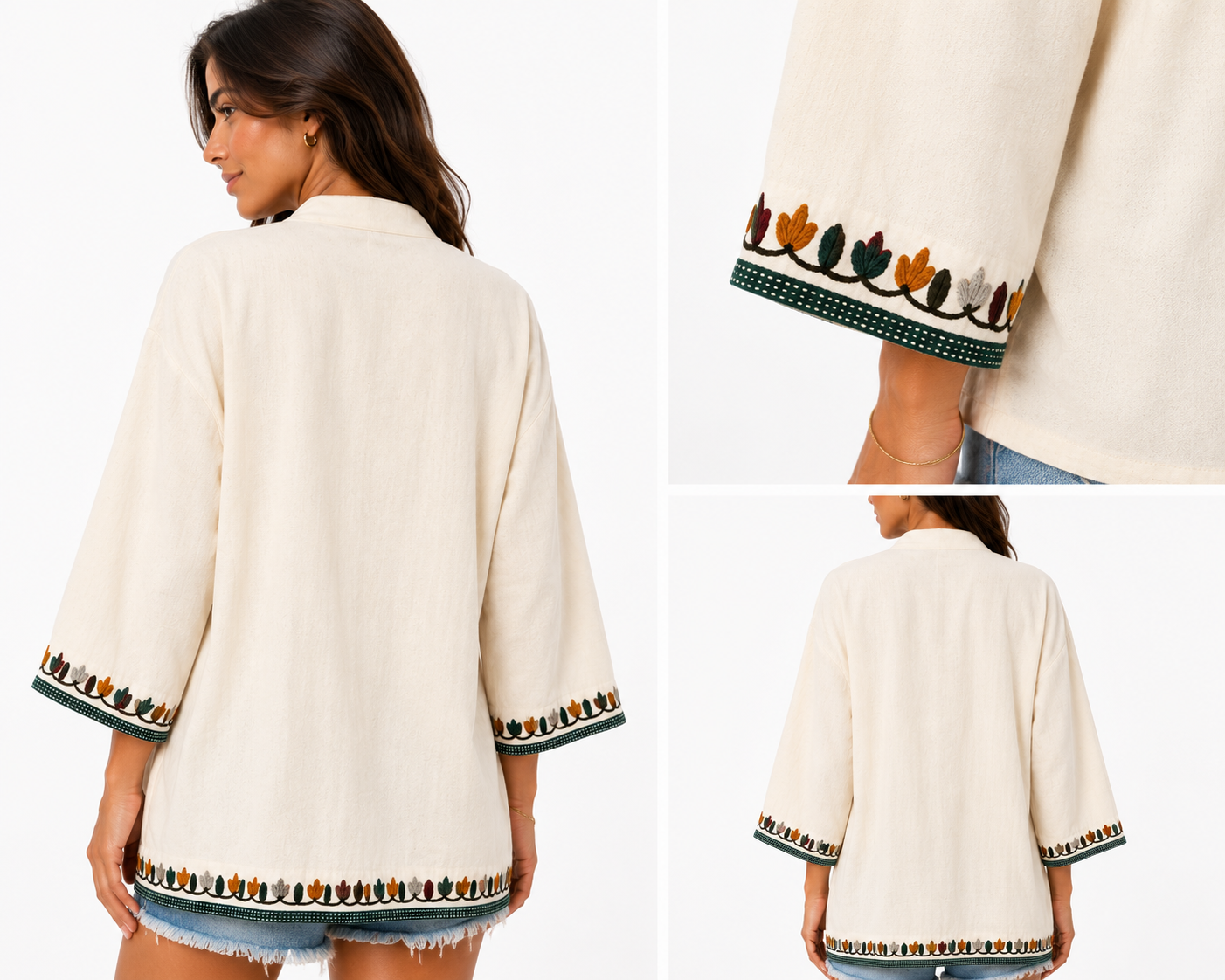 Embroidered Linen Kimono Jacket