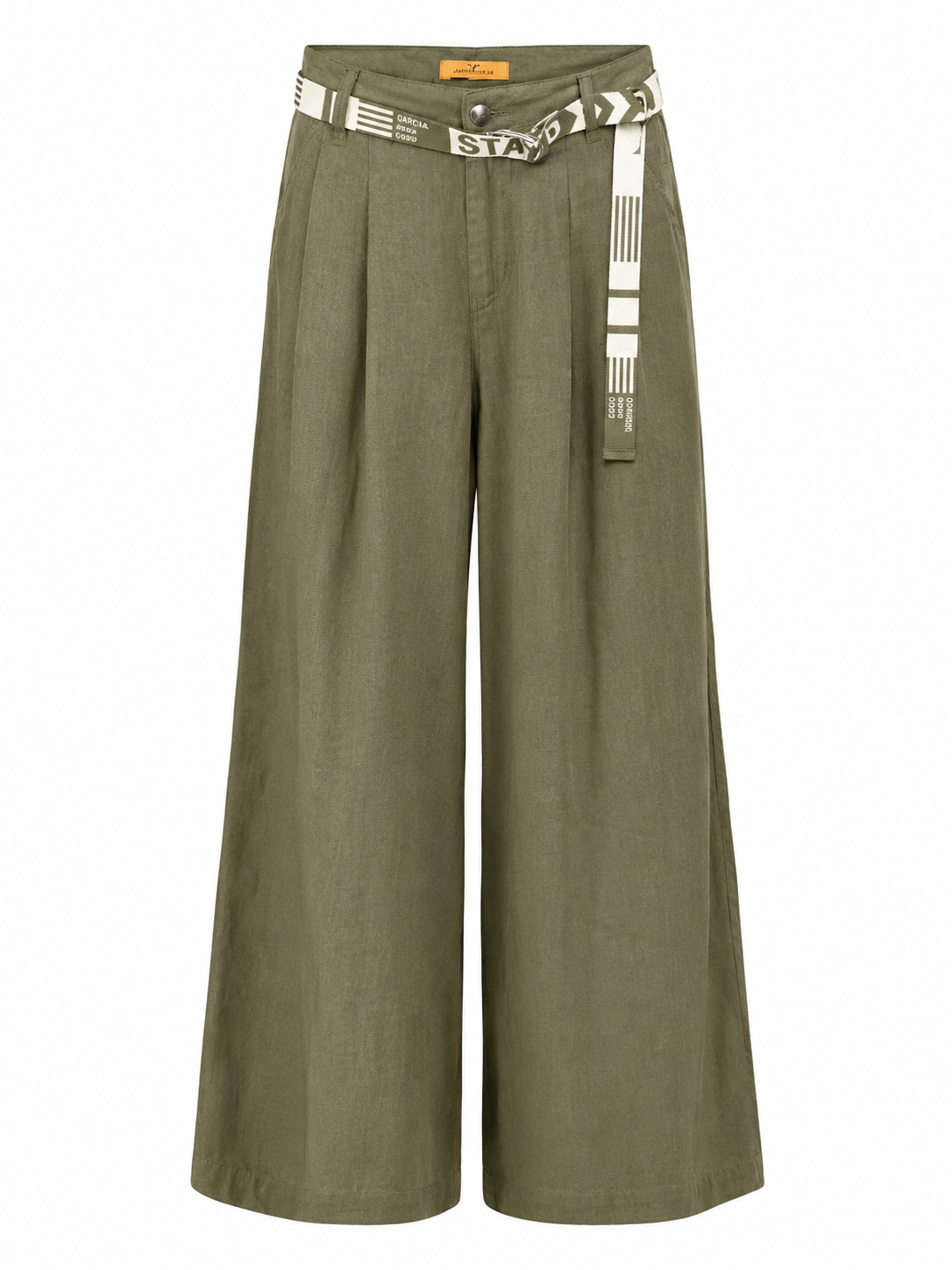 Olive Linen Wide-Leg Pants