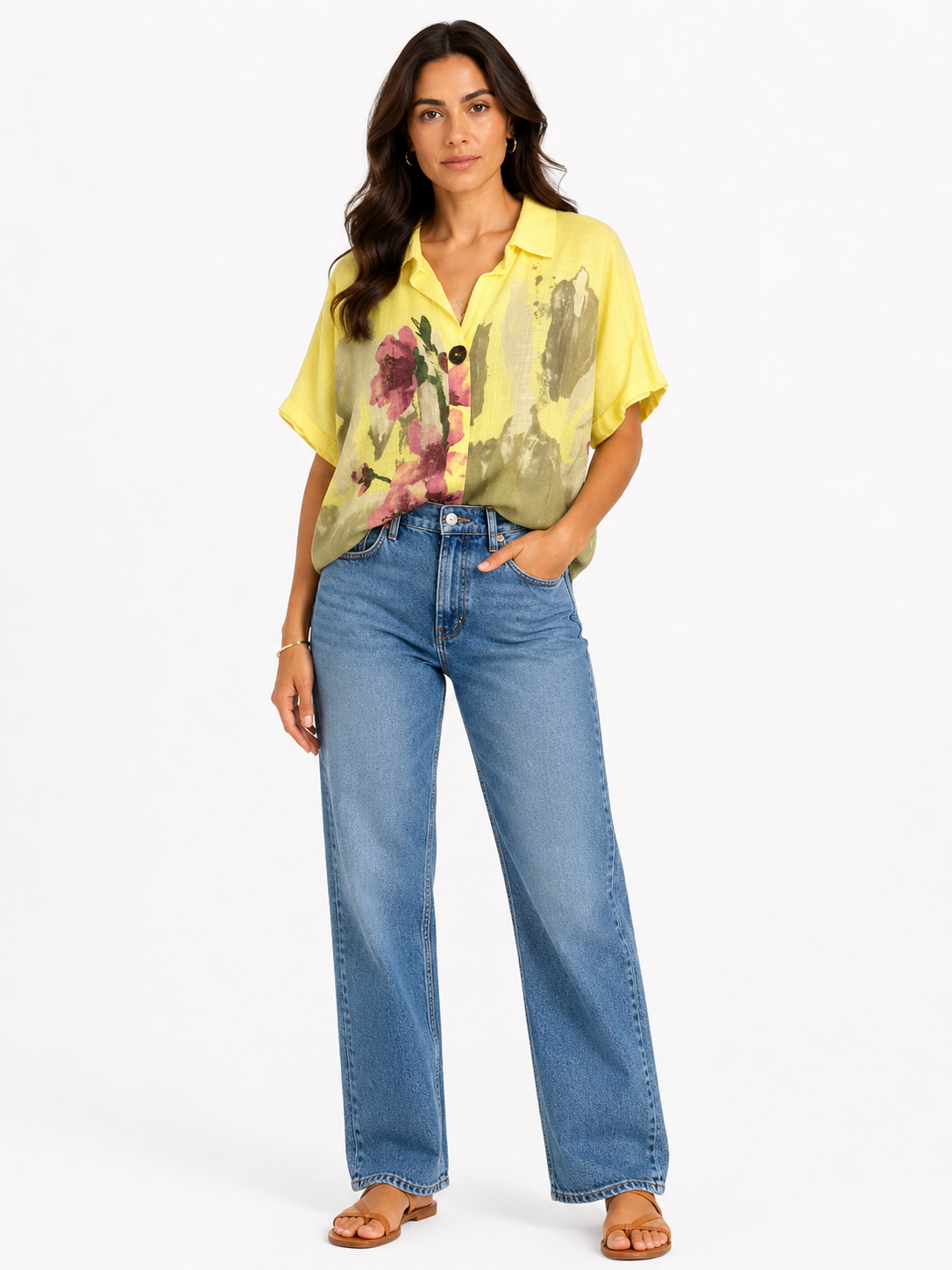 Floral Linen Button-Up Shirt
