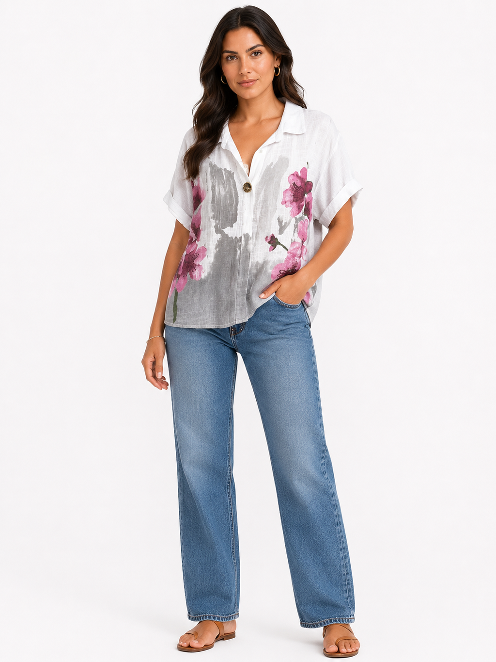 Floral Linen Button-Up Shirt