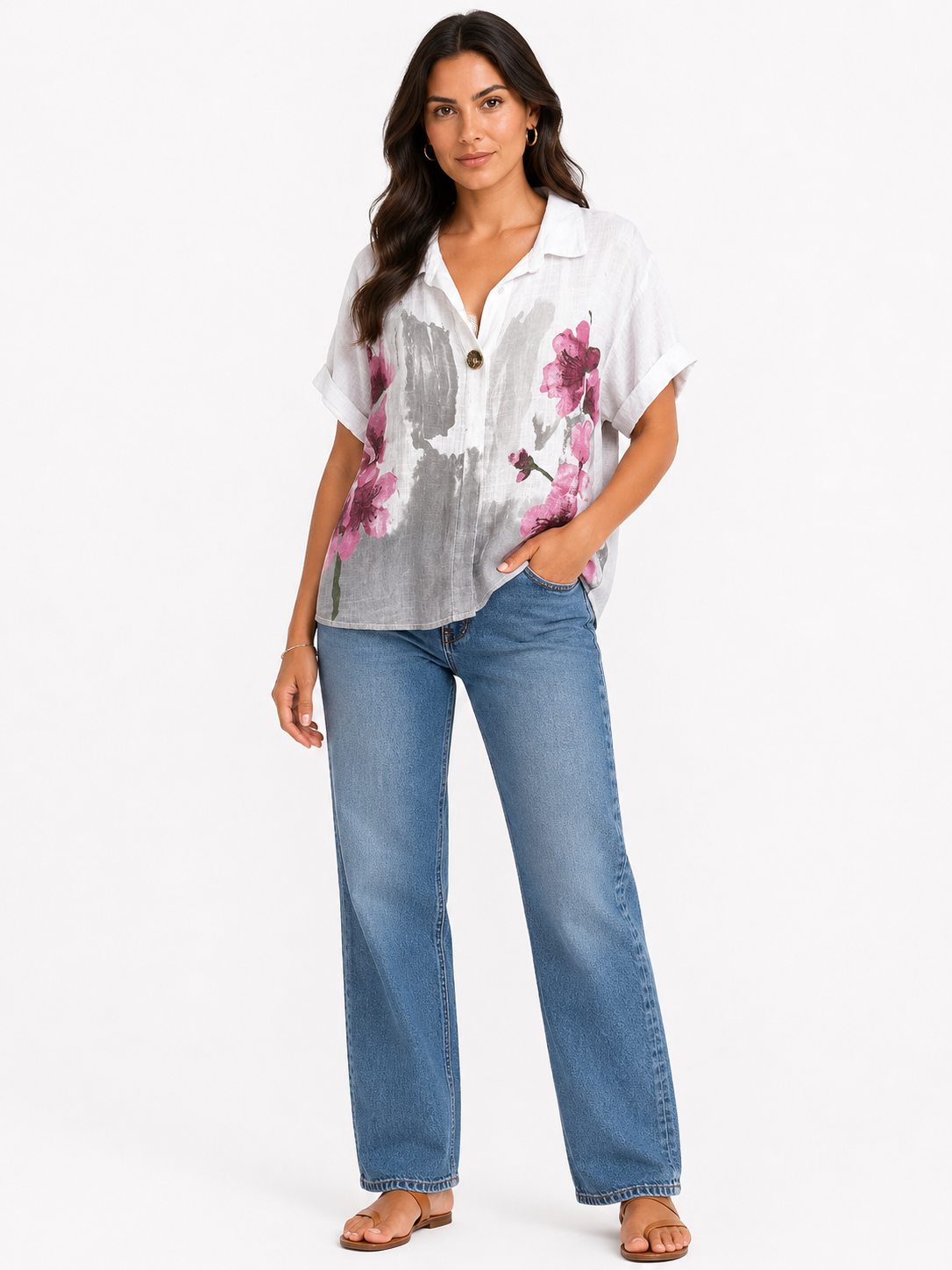 Floral Linen Button-Up Shirt