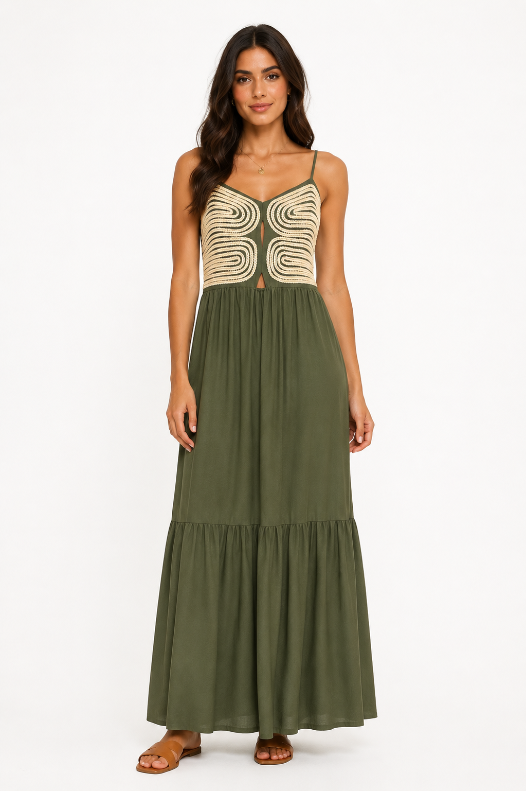 Olive Crochet Detail Maxi Dress