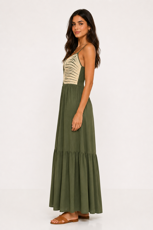 Olive Crochet Detail Maxi Dress