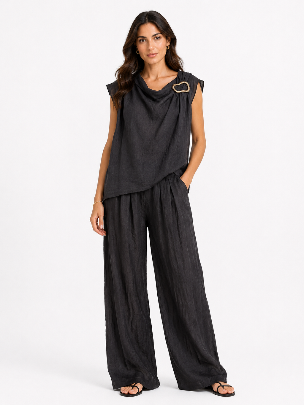 Asymmetric Linen Two-Piece Set