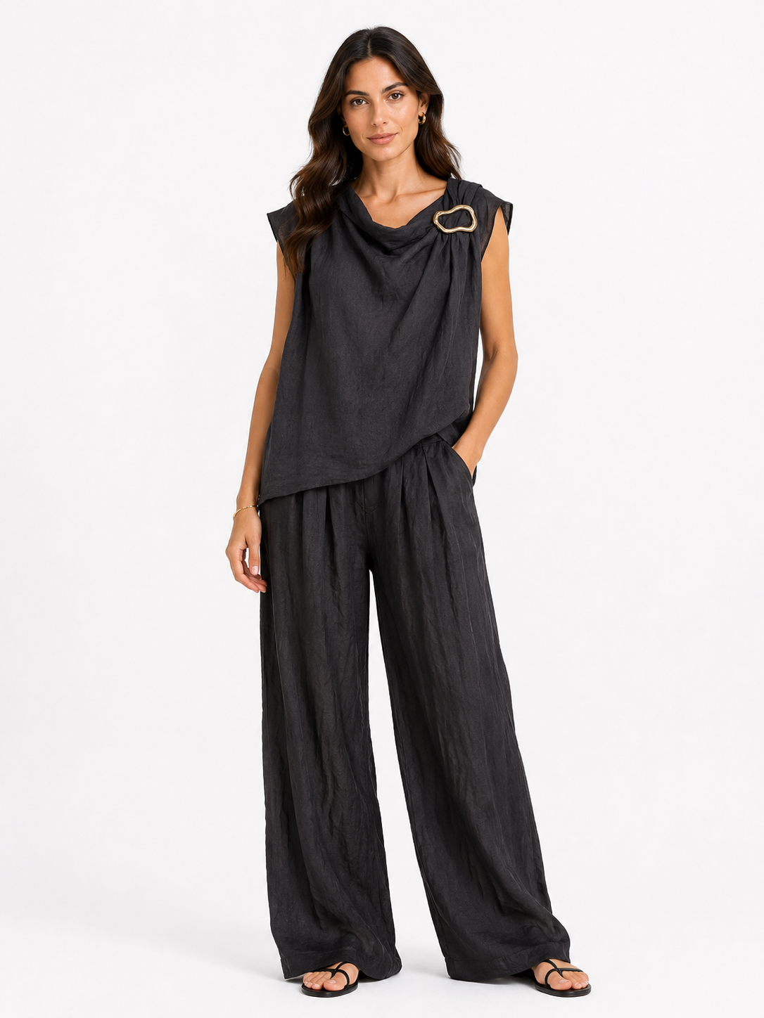 Asymmetric Linen Two-Piece Set