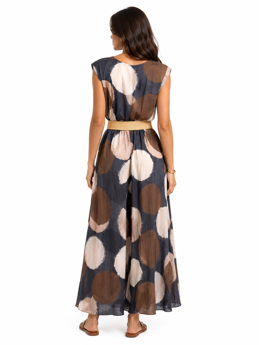 Abstract Print Belted Maxi Dress