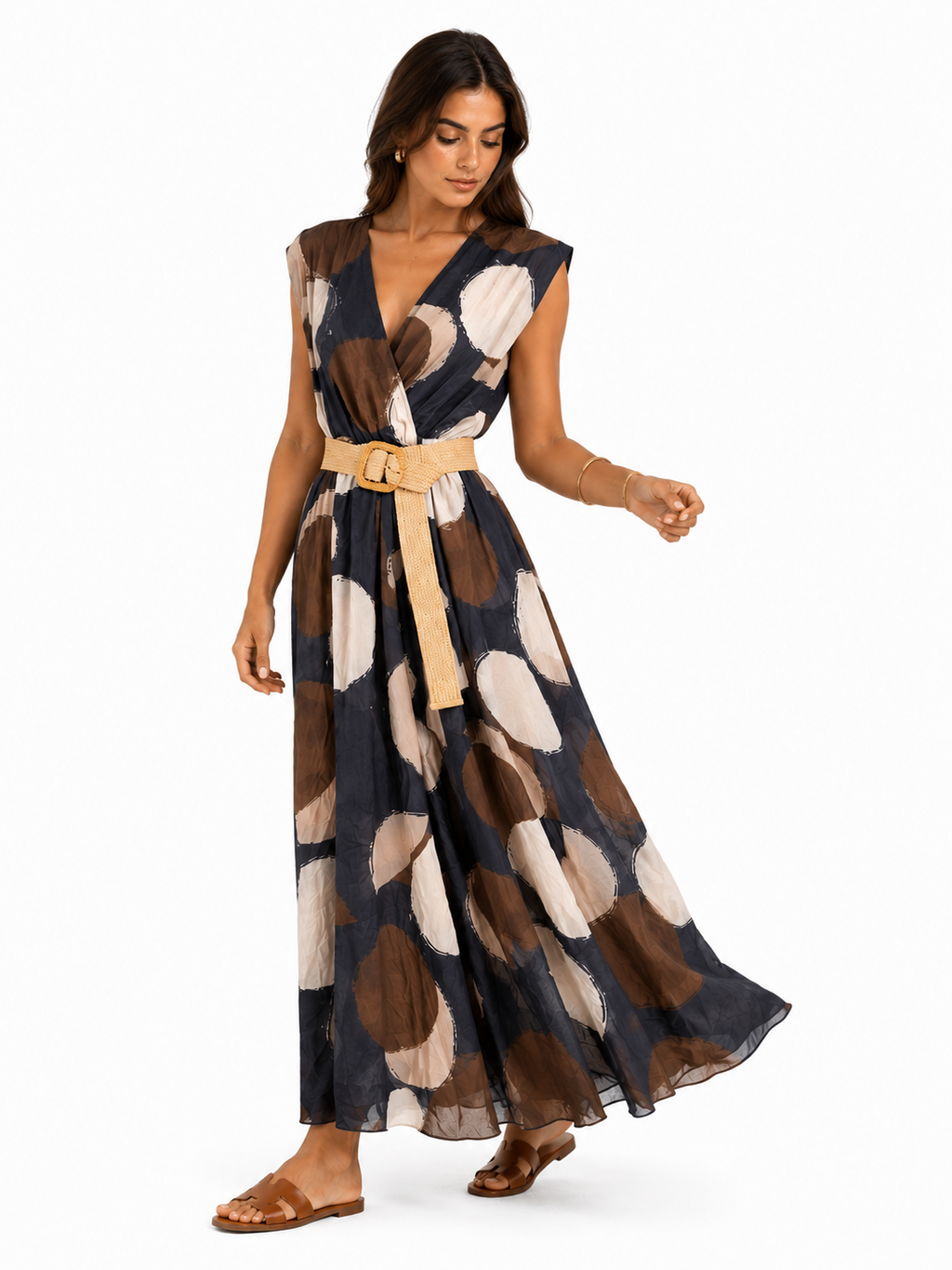 Abstract Print Belted Maxi Dress