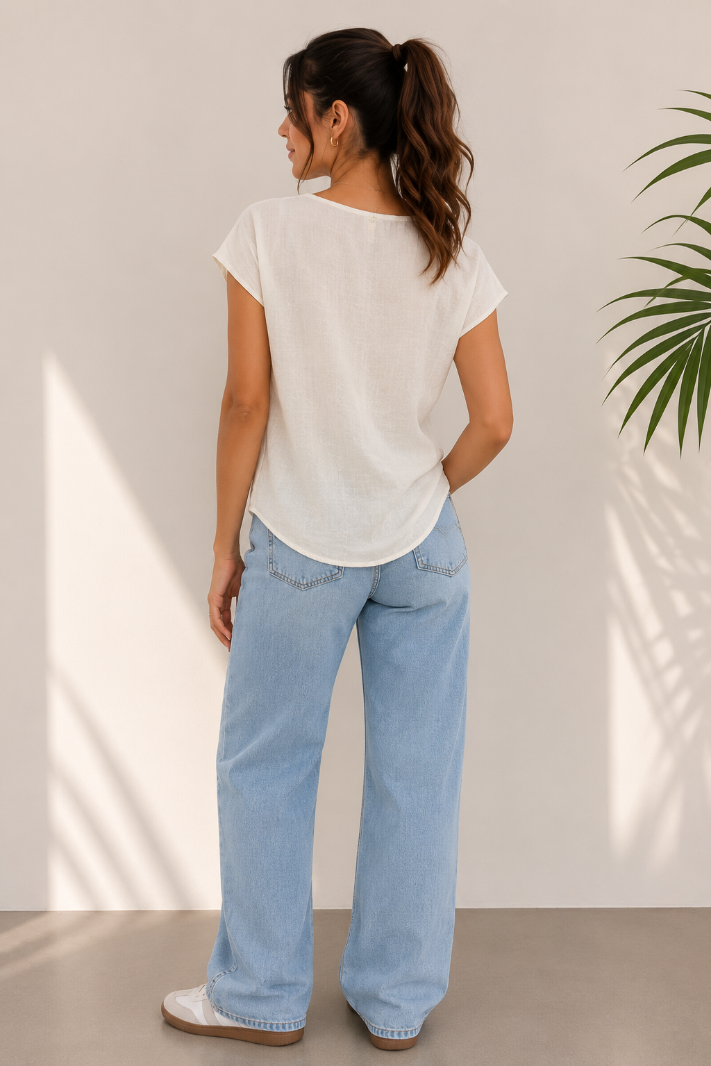 Linen Button-Front Tie Blouse