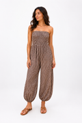 Brown Gingham Smocked Jumpsuit