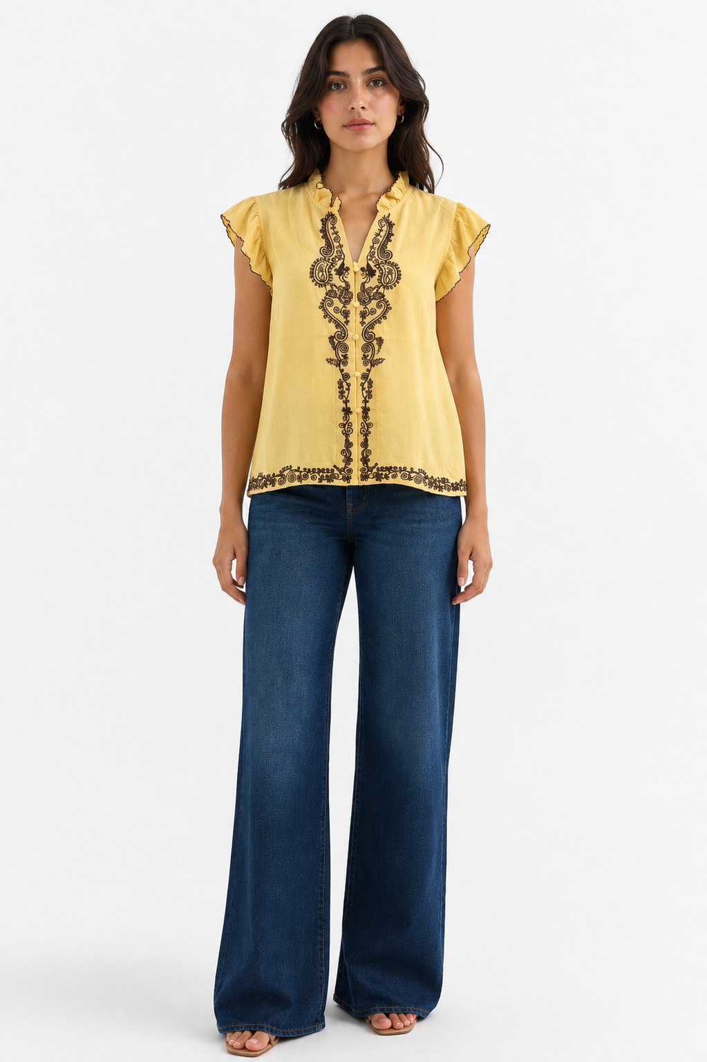 Yellow Embroidered Linen Blouse