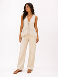 Boho Lace Tie-Front Linen Blouse