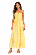 Butter Yellow Smocked Strapless Maxi Dress