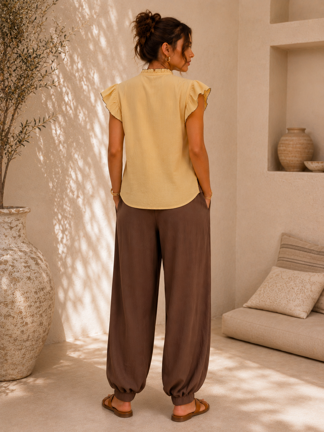 Yellow Embroidered Linen Blouse