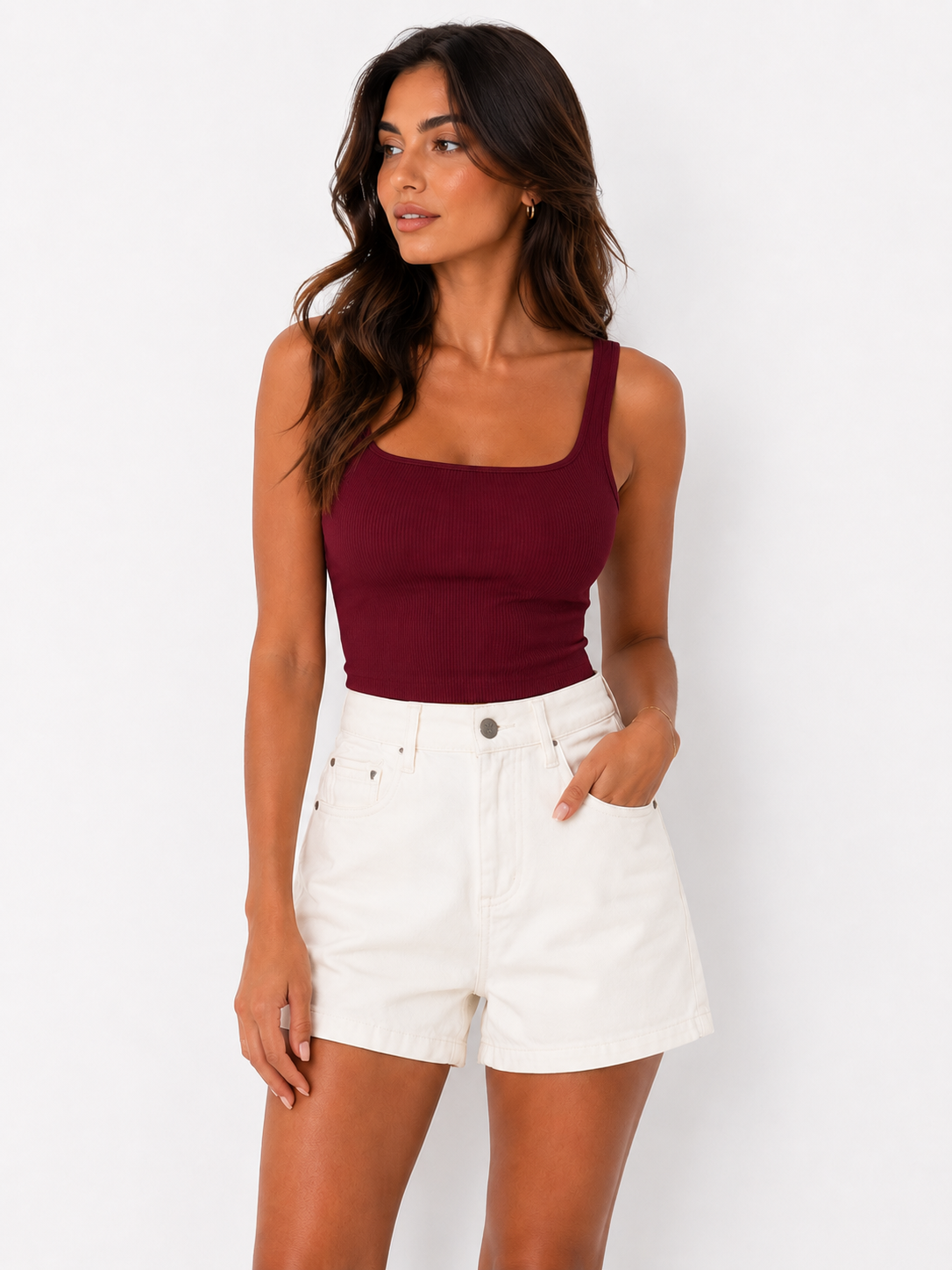 Classic High-Waisted White Denim Shorts